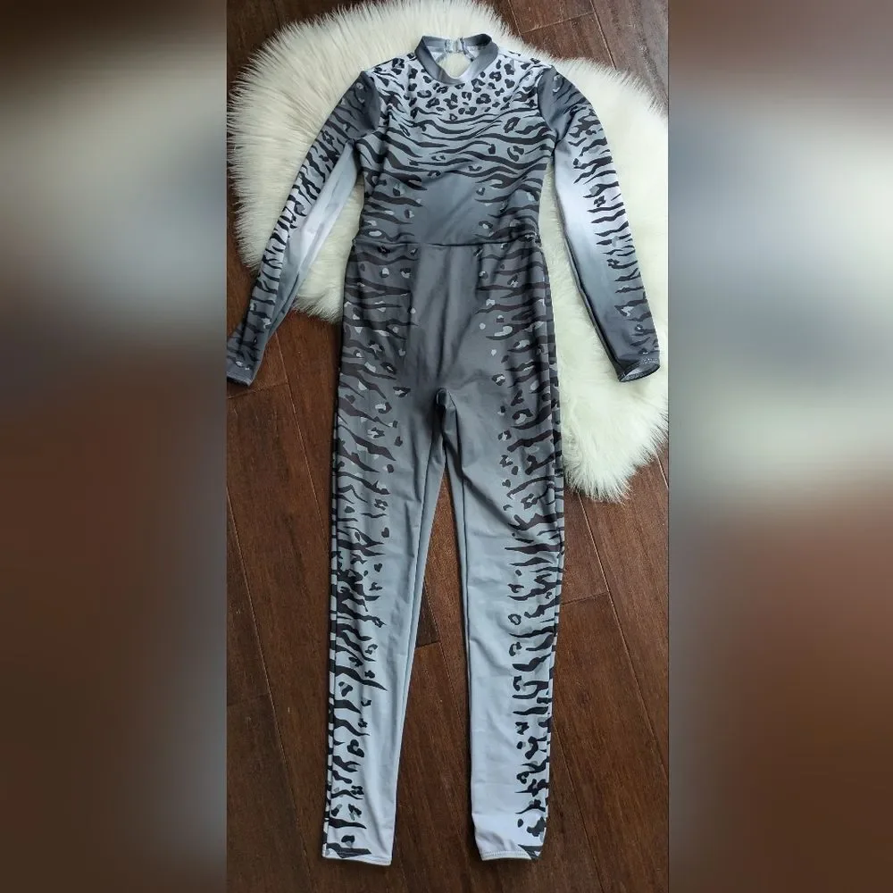 WEISSMAN Dance Costume BE PREPARED 12104 Cheetah animal print gray unitard LC